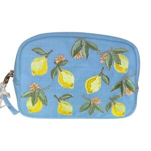 Elizabeth Scarlett Organic French Blue Cotton Makeup Bag Lemons NWT